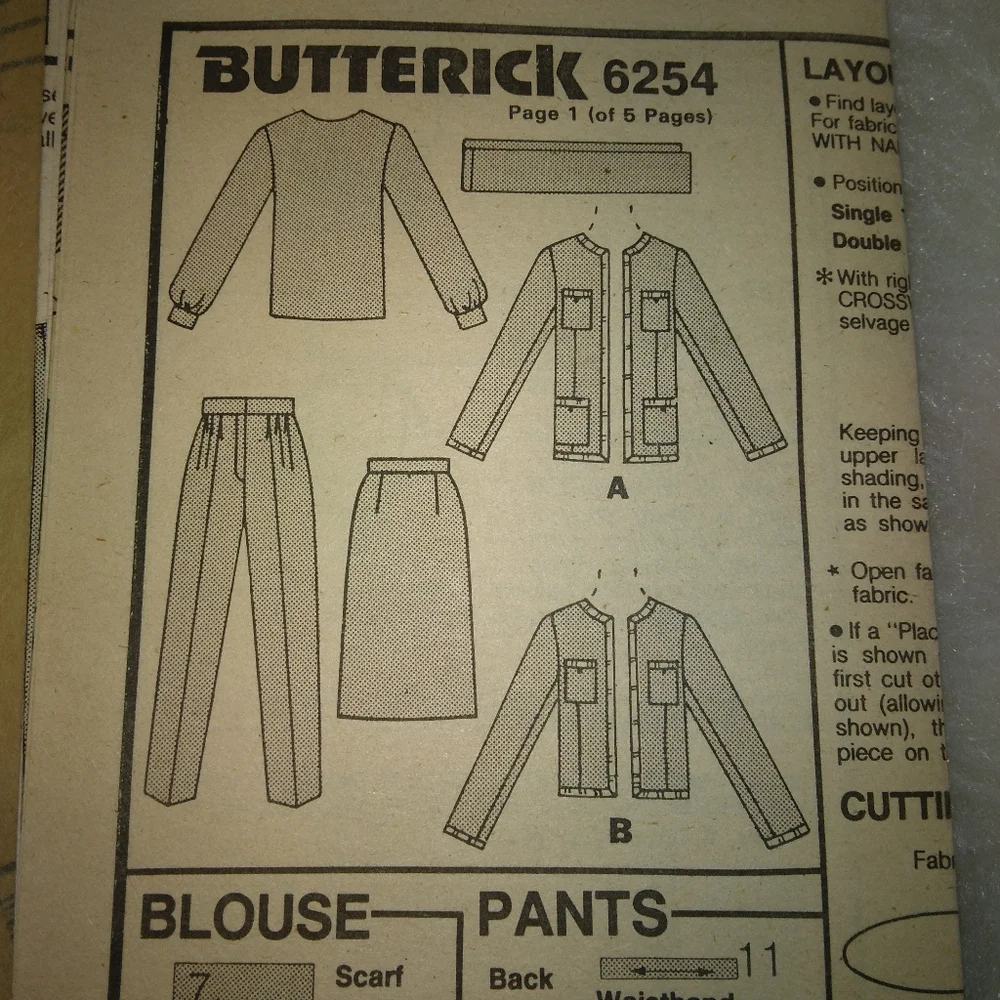 BUTTERICK 6254 Sz 8-12 Today's Wardrobe Misses Lined Jacket Skirt Pants blouse